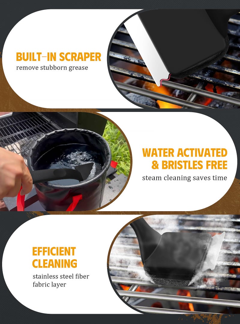 MEKER Grill Brush Bristle Free  Grill Cleaner Brush with 5 BBQ Replacement Head for Cast Iron  Stainless Steel Grates  Safe Grill Scraper Outdoor BBQ Grill  Black - Image 2